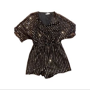Bb Dakota Romper, Black with Gold Sequins